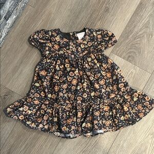 Catherine Malandrino Floral Corduroy Dress - Black with Peach Flowers Size 2T